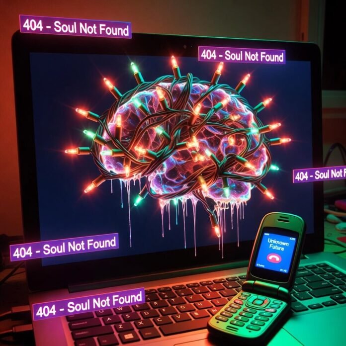 Melting Christmas lights form chaotic neural network on laptop Melting Christmas lights form chaotic neural network on laptop