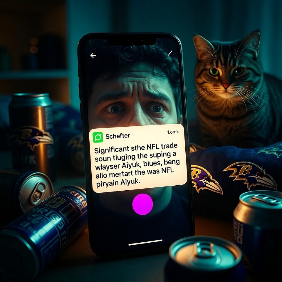 Horrified phone reflection as Schefter breaks Aiyuk trade news