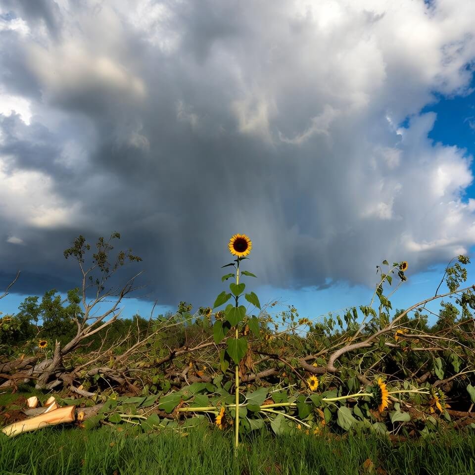 scattered tree branches on the ground
